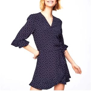 LOFT Ann Taylor Women's Blue Polka Dot Chiffon Half Sleeve Wrap Romper